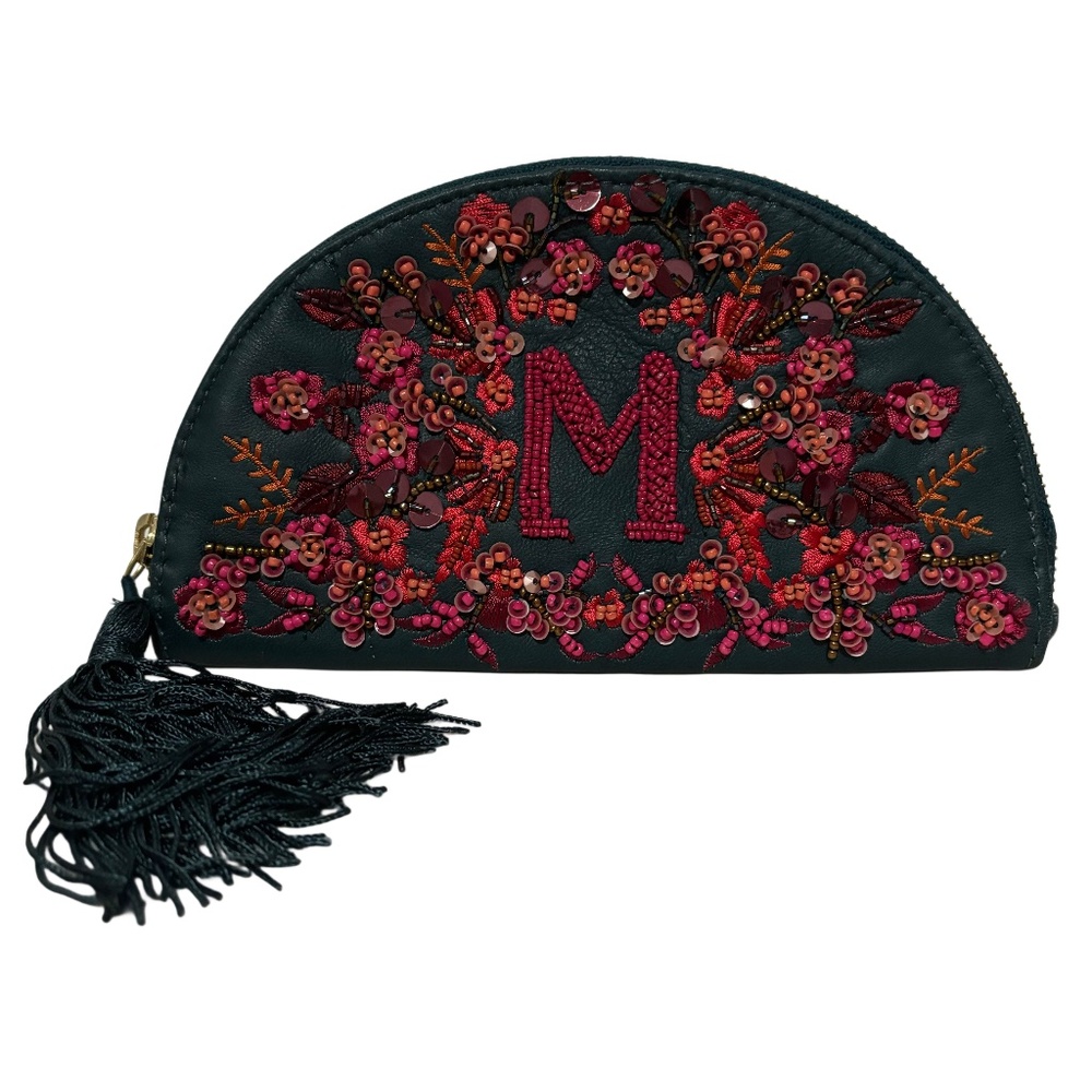 Anna Harlow Russo x Anthropologie Leather Bead Embellished Monogram M Pouch
